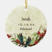 赤ブルゴーニュヴィンテージラブバード母の花嫁 セラミックオーナメント (正面)