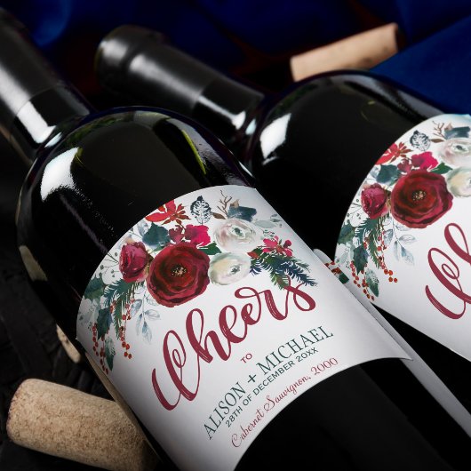 赤ブルゴーニュ白フローラブーケ応援結婚ズ ワインラベル