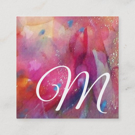 赤ブルーピンク抽象芸術水彩ルビージェムストーン スクエア名刺 (裏面)