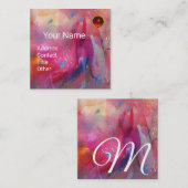 赤ブルーピンク抽象芸術水彩ルビージェムストーン スクエア名刺 (正面/裏面)