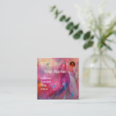 赤ブルーピンク抽象芸術水彩ルビージェムストーン スクエア名刺 (スタンド正面)