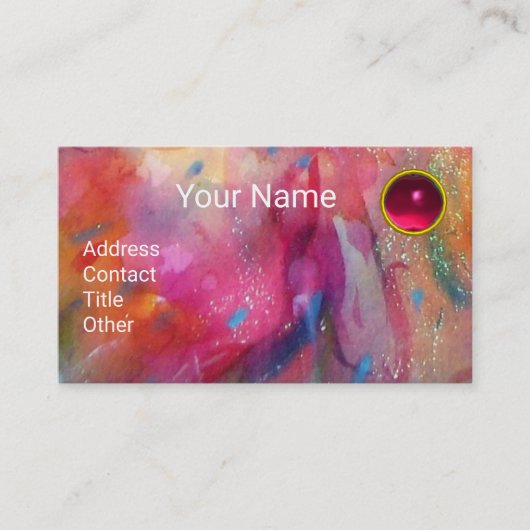 赤ブルーピンク抽象芸術水彩ルビージェムストーン 名刺 (正面)