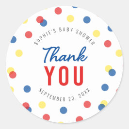 赤ブルー黄紙吹雪赤ちゃんシャワーありがとう ラウンドシール
