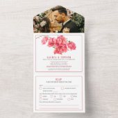 赤ブーゲンビリア水彩結婚式RSVPオプション オールインワン招待状 (内側)