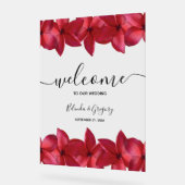 赤プルメリアフランジパニ結婚のウェルカムサイン アクリルサイン (傾斜)