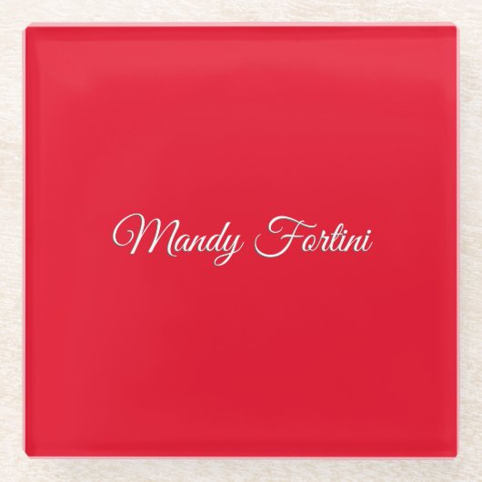 赤プレーンエレガントミニマル書道 ガラスコースター (正面)