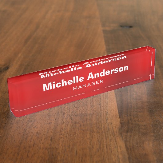 赤プロフェッショナルマネージャモダンプレーン デスクネームプレート (側面)
