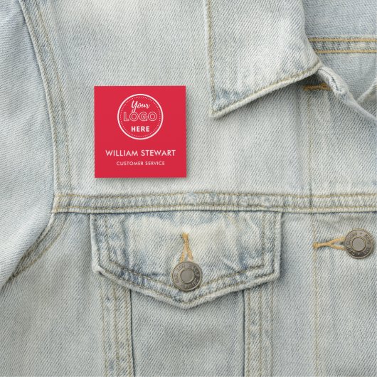 赤プロフェッショナルロゴ正方形の従業員スタッフ 名札 (インサイチュ)