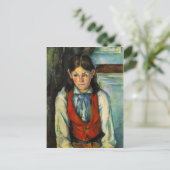 赤ベストのはがきに入った少年 ポストカード (スタンド正面)