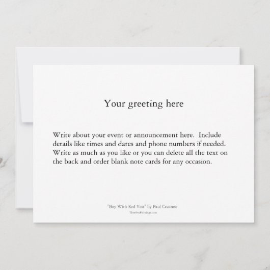 赤ベストのポール·セザンヌ絵画の芸術を持つ少年 案内状 (裏面)