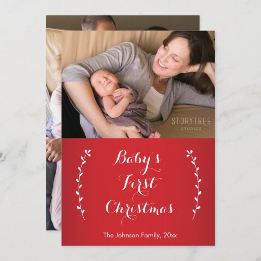 赤ベビーの初めてのクリスマスの写真カード シーズンカード (正面/裏面)