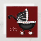 赤ベビーキャリッジベビーガールシャワー 招待状 (正面/裏面)