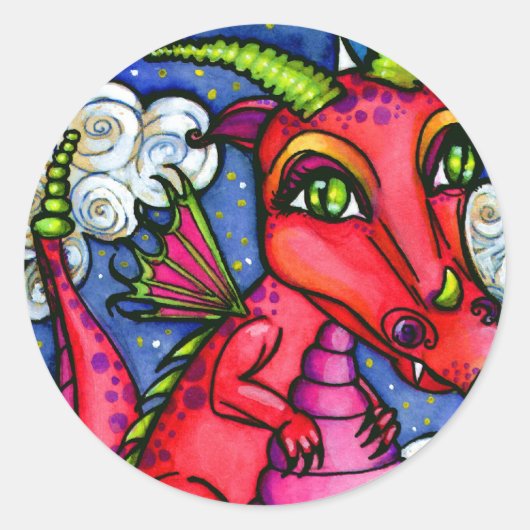 赤ベビードラゴンかわいい動物のステッカーシート ラウンドシール (正面)