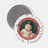 赤ベリかわいらしーパターンベビー初めてのクリスマス マグネット (正面/裏面)