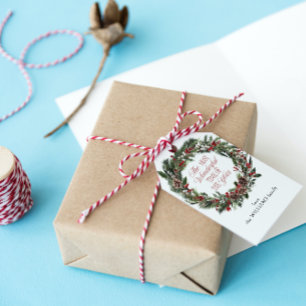 赤ベリエレガントーウォーターカラーリースクリスマス ギフトタグ