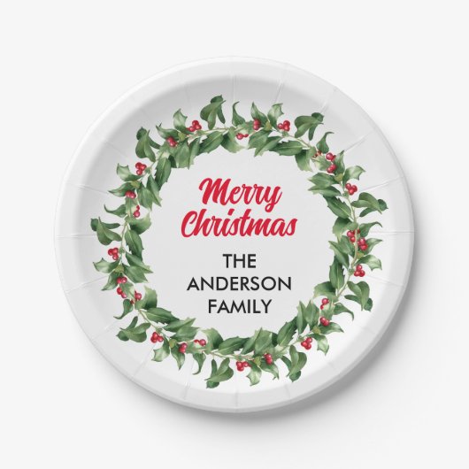 赤ベリエレガントーファミリークリスマス ペーパープレート (正面)