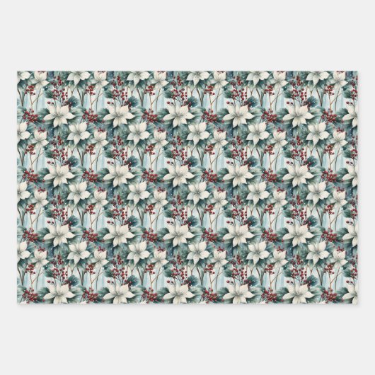 赤ベリエレガントー&フラワーボタニッククリスマス ラッピングペーパーシート (正面3)