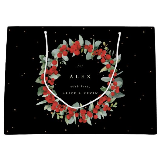 赤ベリパーソナライズされたー+ユーカリ・クリスマス ラージペーパーバッグ (正面)