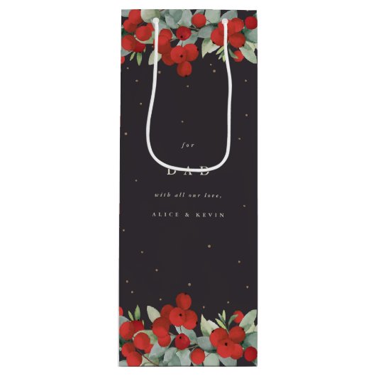 赤ベリパーソナライズされたー+ユーカリ・クリスマス ワインギフトバッグ (正面)