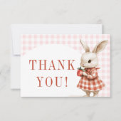 赤ベリ市松模様にースウィートバニー赤ちゃんシャワーフラット サンキューカード (正面)