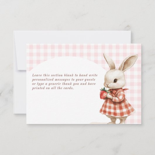 赤ベリ市松模様にースウィートバニー赤ちゃんシャワーフラット サンキューカード (裏面)