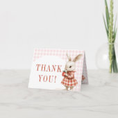 赤ベリ市松模様にースウィートバニー赤ちゃんシャワー サンキューカード (正面)