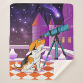 赤ベージュの子犬と望遠鏡城 シェルパブランケット (正面)