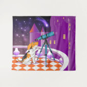 赤ベージュの子犬と望遠鏡 タペストリー (正面(横))