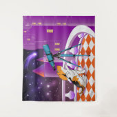 赤ベージュの子犬と望遠鏡 タペストリー (正面)