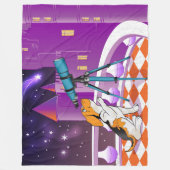 赤ベージュの子犬と望遠鏡 フリースブランケット (正面)