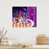 赤ベージュの子犬と望遠鏡 ポスター (キッチン)