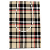 赤ベージュ白黒正方形タータンチェック格子模様 ミディアムペーパーバッグ (正面)