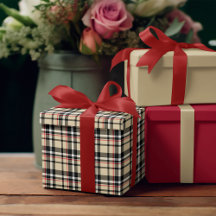 赤ベージュ白黒正方形タータンチェック格子模様