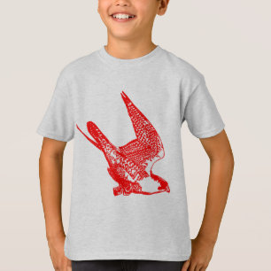 赤ペレグリン《鳥》ハヤブサスケッチ Tシャツ