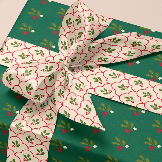 赤ホタテのホリーブランチとベリーのクリスマス サテンリボン