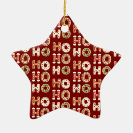 赤ホホホホホホギンガーブレッドクッキーのクリスマス セラミックオーナメント (正面)