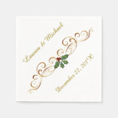 赤ホリエレガントーのクリスマス結婚の スタンダードカクテルナプキン (正面)