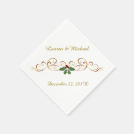 赤ホリエレガントーのクリスマス結婚の スタンダードカクテルナプキン