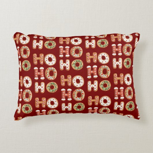 赤ホーホーホーホージンジャーブレッドクッキーのクリスマス アクセントクッション (正面)