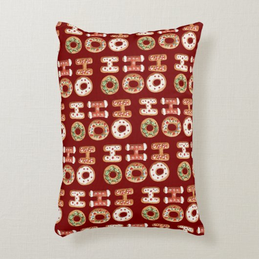 赤ホーホーホーホージンジャーブレッドクッキーのクリスマス アクセントクッション (正面(垂直))