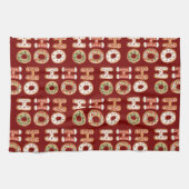 赤ホーホーホーホージンジャーブレッドクッキーのクリスマス キッチンタオル (横)