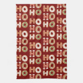 赤ホーホーホーホージンジャーブレッドクッキーのクリスマス キッチンタオル (縦)