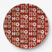 赤ホーホーホーホージンジャーブレッドクッキーのクリスマス ペーパープレート (正面)