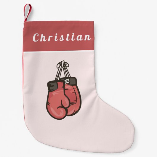 赤ボクシンググローブボクサーアスレティックコーチキッズ名 スモールクリスマスストッキング (正面)