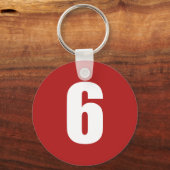 赤ボタンのキーチェーンの白の数字6 キーホルダー (正面)