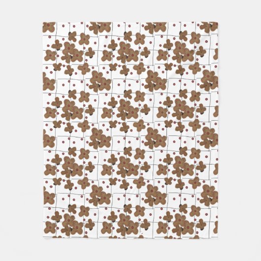 赤ボタンブラウン紙花フリースブランケット フリースブランケット (正面)