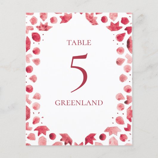 赤ボヘミアの水の色のタイルのテーブル名 (正面)