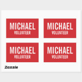 赤ボランティアバッジ(名前をカスタムする) 長方形シール (シート)