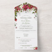 赤ポイエレガントンセチアのクリスマスのレヒーサルディナー オールインワン招待状 (内側)