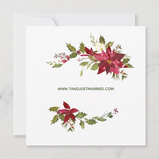 赤ポイエレガントンセチアのクリスマスのレヒーサルディナー 招待状 (裏面)